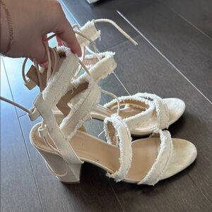 Cream Strappy Block Heels
